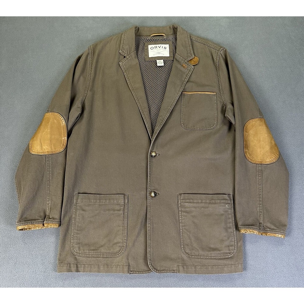 Orvis Blazer Jacket Mens 46 Tall Brown Zambezi Safari Leather Elbow Twill Travel - Picture 1 of 9